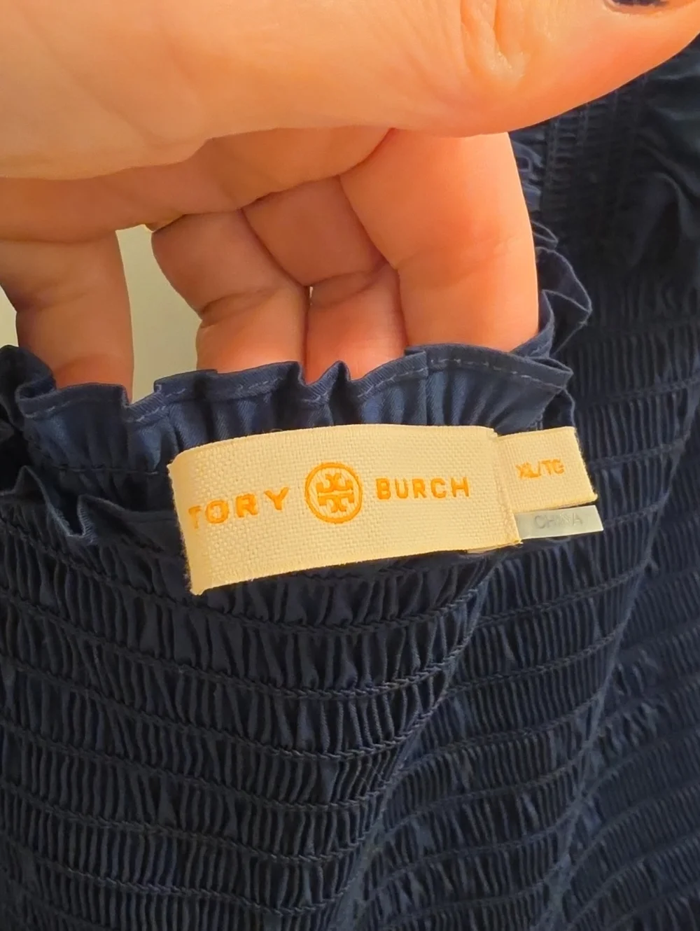 Tory Burch XL Midnight Blue Puff-Sleeve Tiered Maxi Dress Smocked Bodice